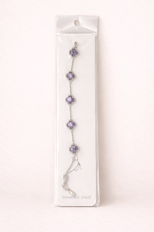 Βραχιόλι Clover Style Silver με Μωβ Πέτρες