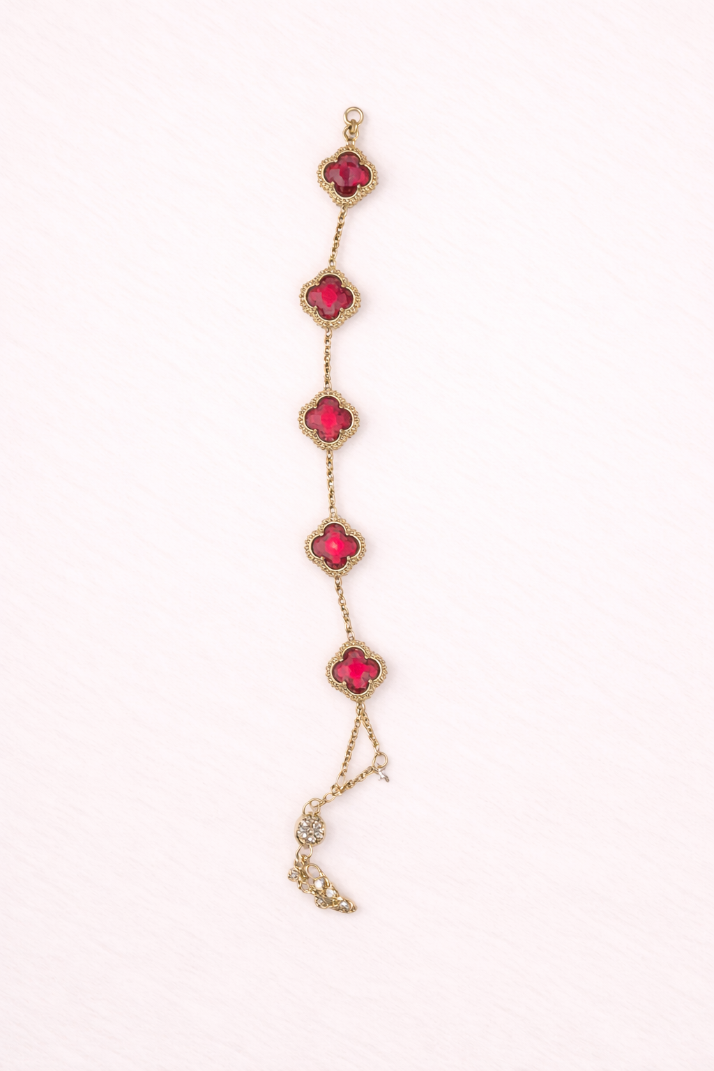 Βραχιόλι Clover Style Gold με Κόκκινες Πέτρες