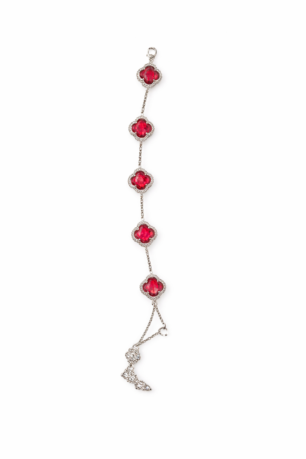 Βραχιόλι Clover Style Silver με Κόκκινες Πέτρες