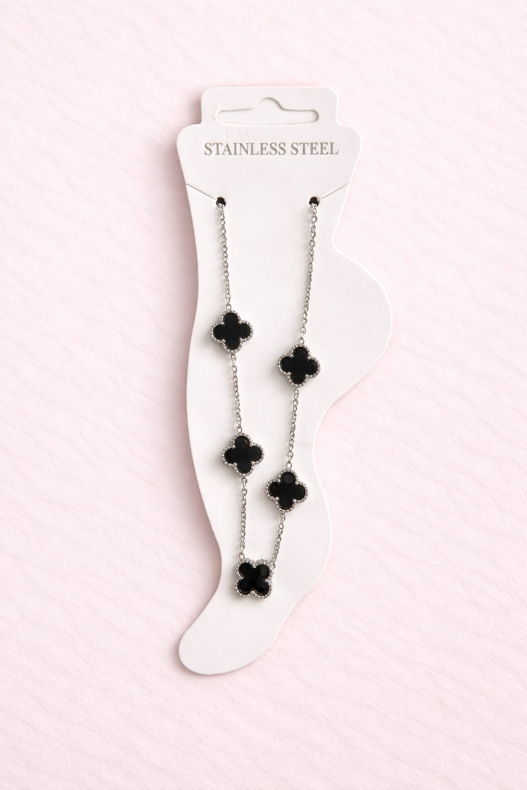 Βραχιόλι Ποδιού Clover Silver Black