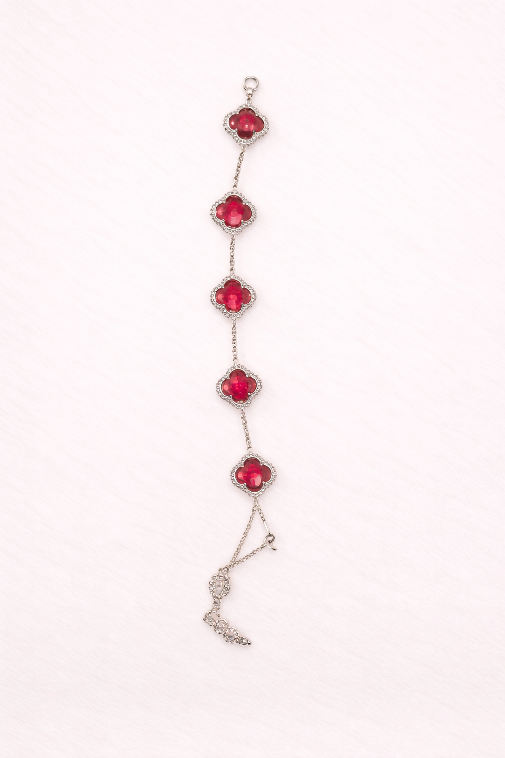 Βραχιόλι Clover Style Silver με Κόκκινες Πέτρες