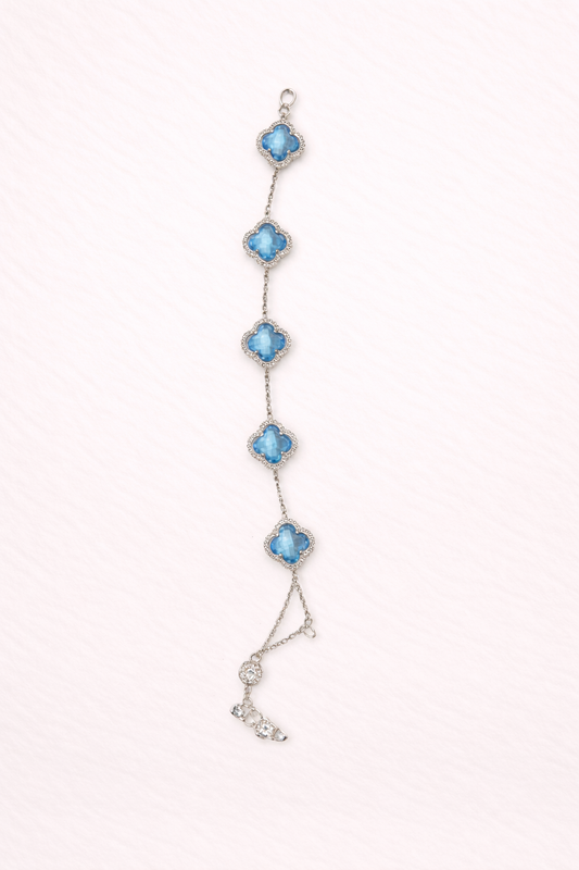 Βραχιόλι Clover Style Silver με Γαλάζιες Πέτρες